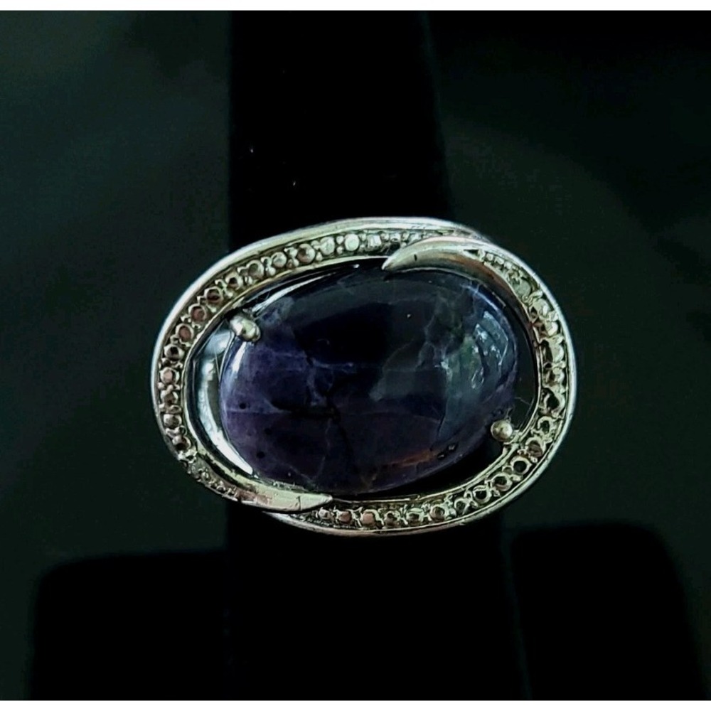 STS Jewels 925 Sterling Silver Checkerboard Amethyst Statement Ring Sz 6 8.29g